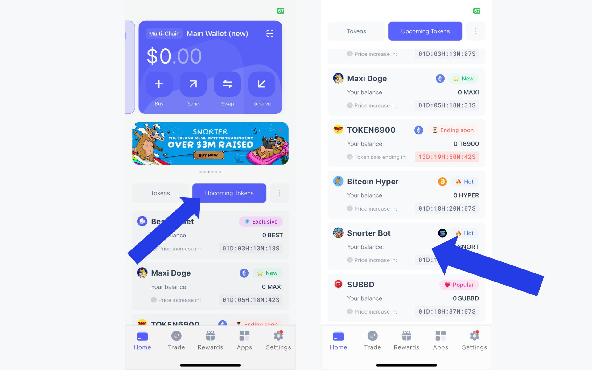 best wallet upcoming tokens snorter