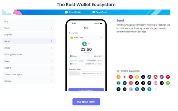 Best Wallet peer-to-peer asset transfer user interface.