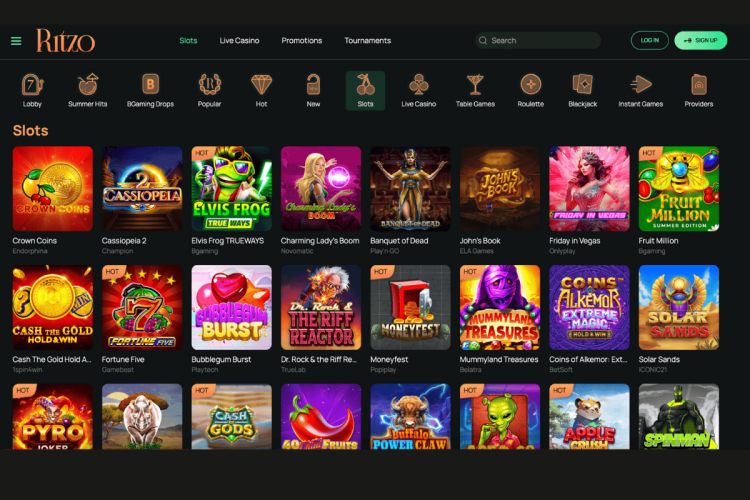 Nabídka her v kasinu Ritzo zahraniční sázkové kanceláře