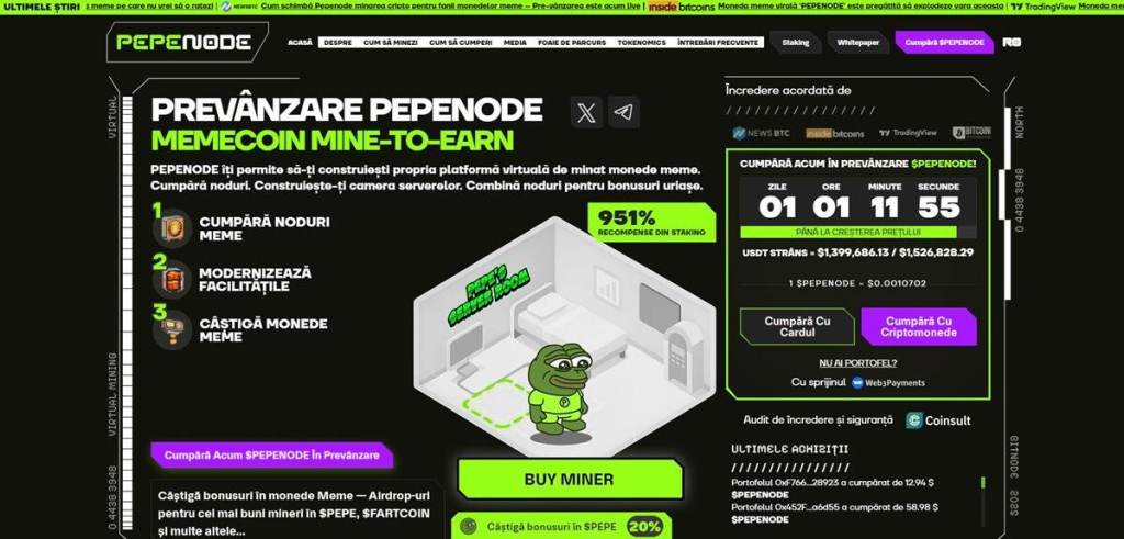 Pepenode.io minerit gamificat și energie „meme”