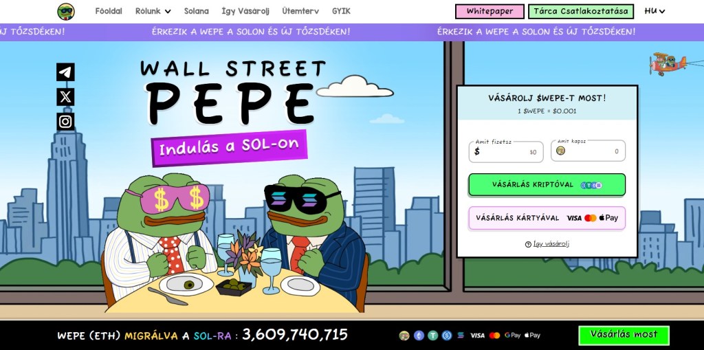 Wepe SOL – Wall Street Pepe kiterjeszti tevékenységét ETH-ról Solanára