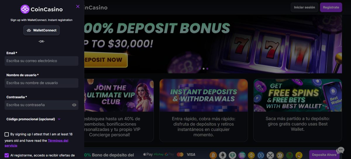 Realizar el registro en Coincasino es rápido y sencillo