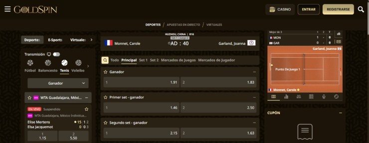 Goldspin te ofrece las mejores apuestas de tenis con cuotas mejoradas y sin verificación de cuenta