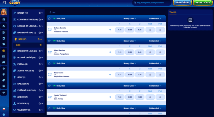 Možnosti sázení na Spins of Glory