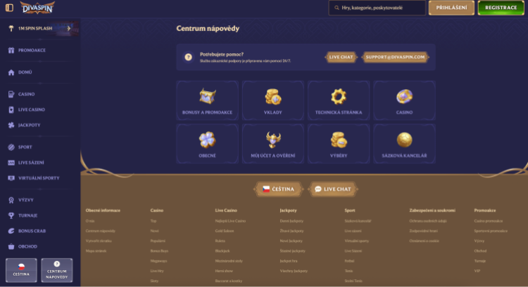 Ukázka zákaznické podpory v DivaSpin