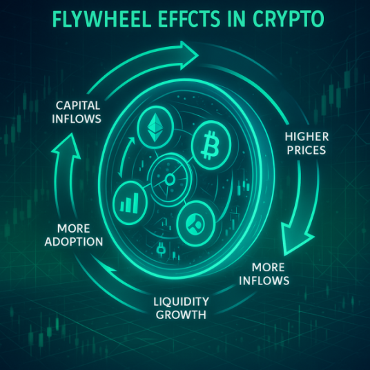 Infographic showing the flywheel effect in crypto.