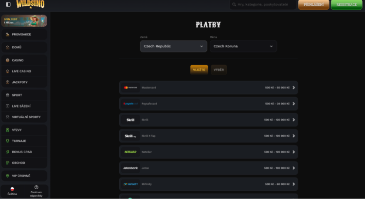 Platební metody ve sázkové kanceláři Wildsino zahraniční sázkové kanceláře