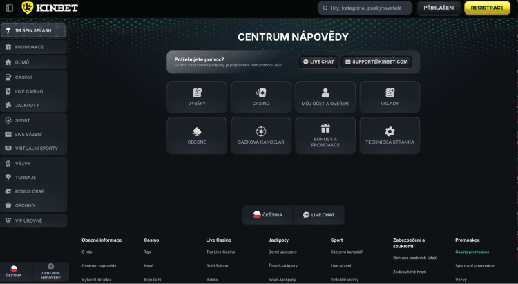 Ukázka zákaznické podpory v Kinbet