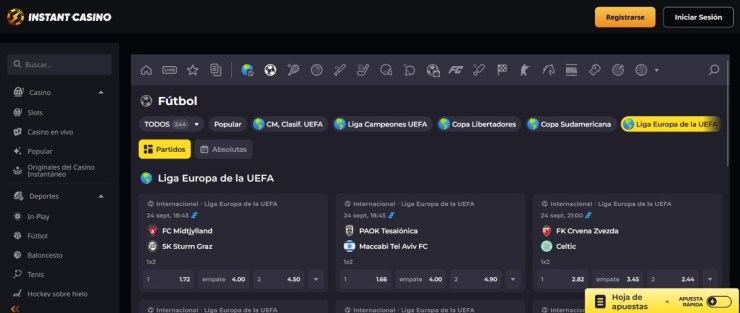 En Instant Casino puedes aprovechar bonos para la Europa League