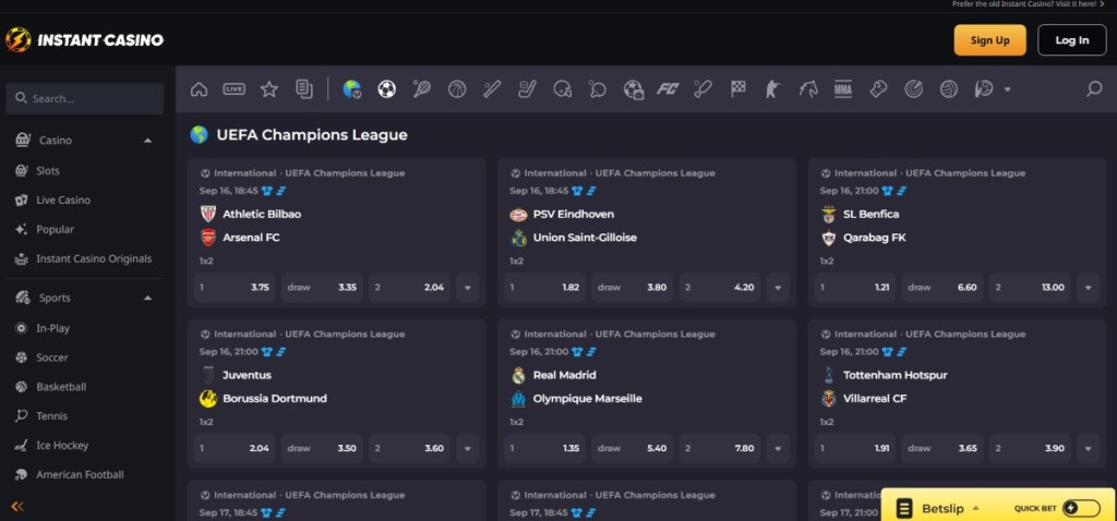 Haz tus apuestas Champions League en Instant Casino