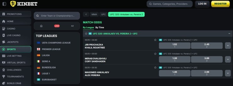 Kinbet te permite colocar pronósticos de la UFC en todos los eventos 