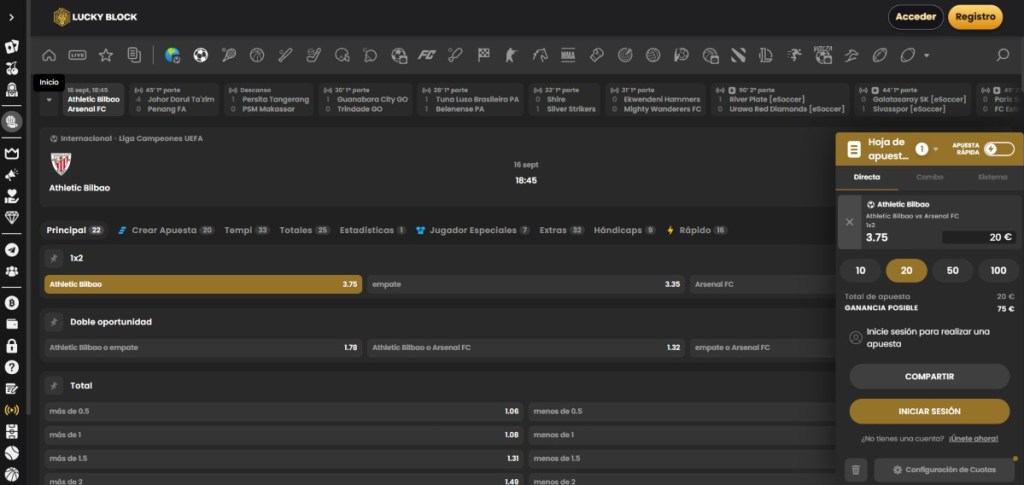 Apuesta en la Champions con Lucky Block