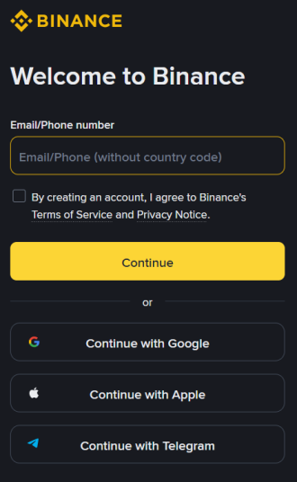 Registrace účtu na Binance