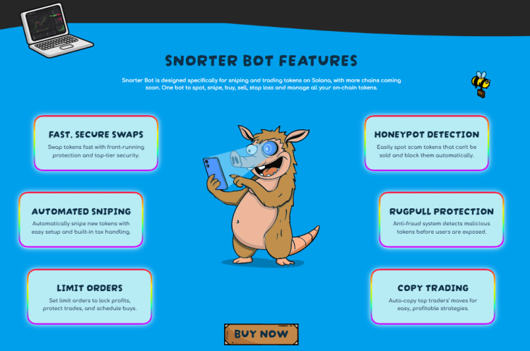 Las características de Snorter Bot incluyen sniping automatizado y copy trading.