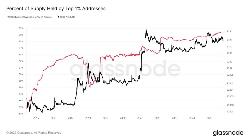 Dogecoin percent of supply held by top 1% addresses