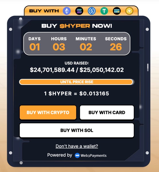 The $HYPER presale widget.