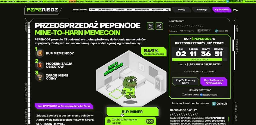 PepeNode (PEPENODE) Szybki wzrost i innowacyjny model „mine-to-earn”