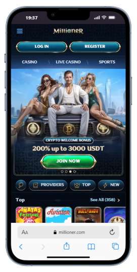 A screenshot of one of the best gigadat online casino - Millioner - on mobile