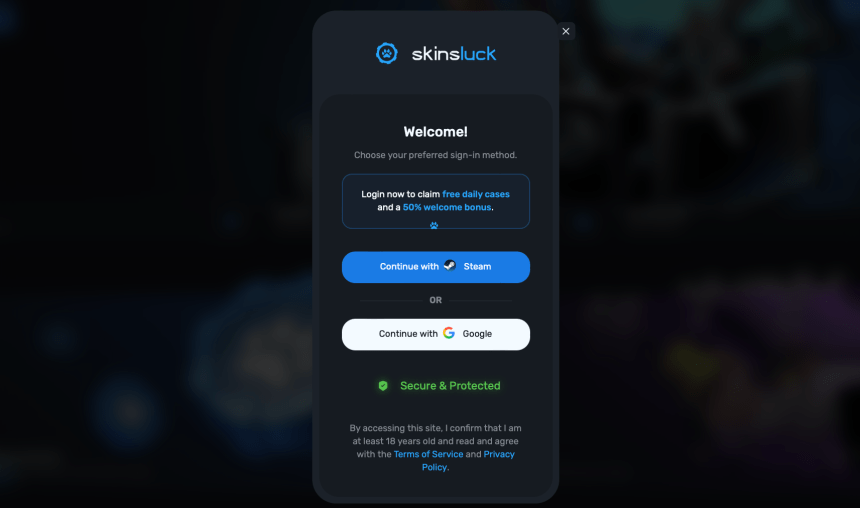 SkinsLuck registrace
