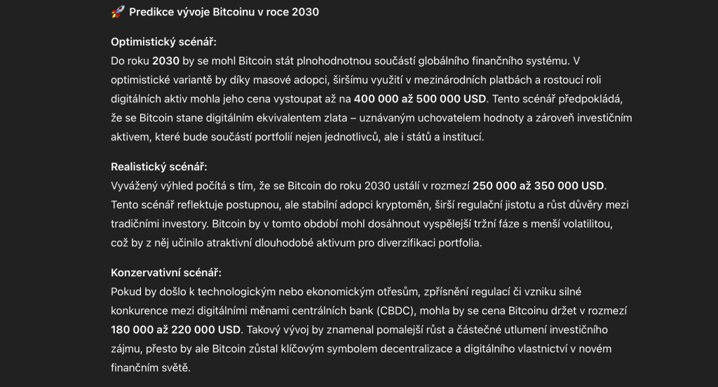 Cenová predikce pro rok 2030.
