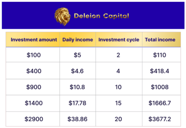 Deleion capital investment example showing potential gains.