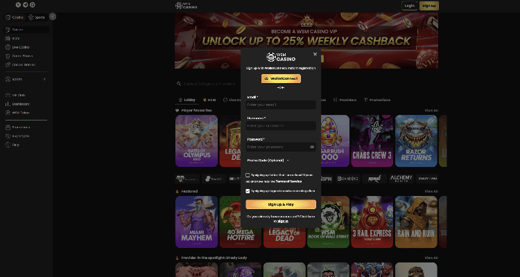 Kaip prisijungti prie WSM Casino?