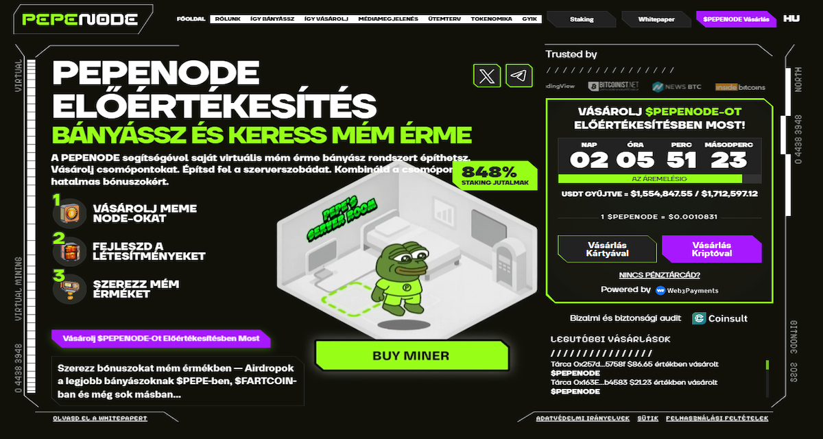 Pepenode (PEPENODE): „mine-to-earn” hardver nélkül