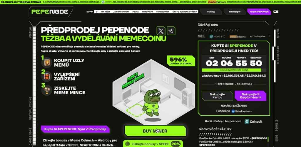 Pepenode (PEPENODE) Gamifikované „mine to earn“ meme řešení