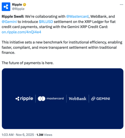 Ripple's partnership announcement on X.
