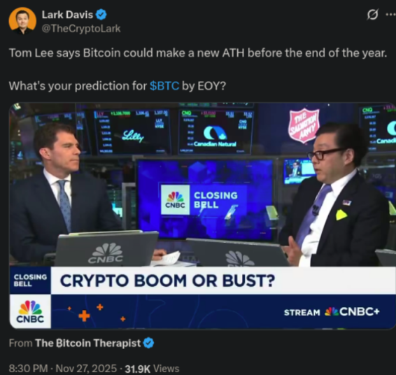 Tom Lee claiming a $100K recovery for Bitcoin