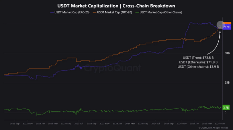 USDT Market capitalization across chains and for Tron