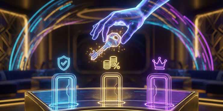 A futuristic image displaying the key to a good crypto slot site