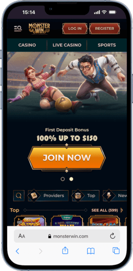 monsterwin casino home page mobile screenshot