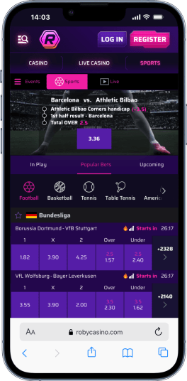 roby casino sports betting page