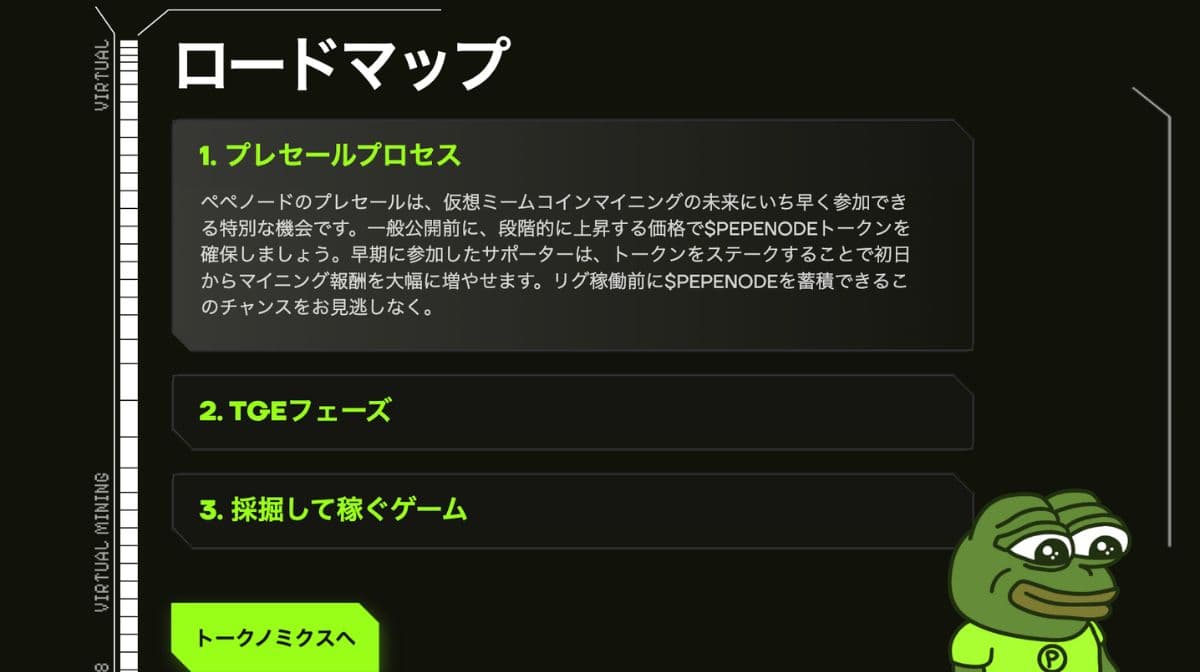 PepeNode公式サイトのロードマップ