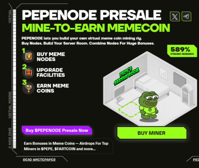 PepeNode presale unveils Mine-to-Earn mechanism.