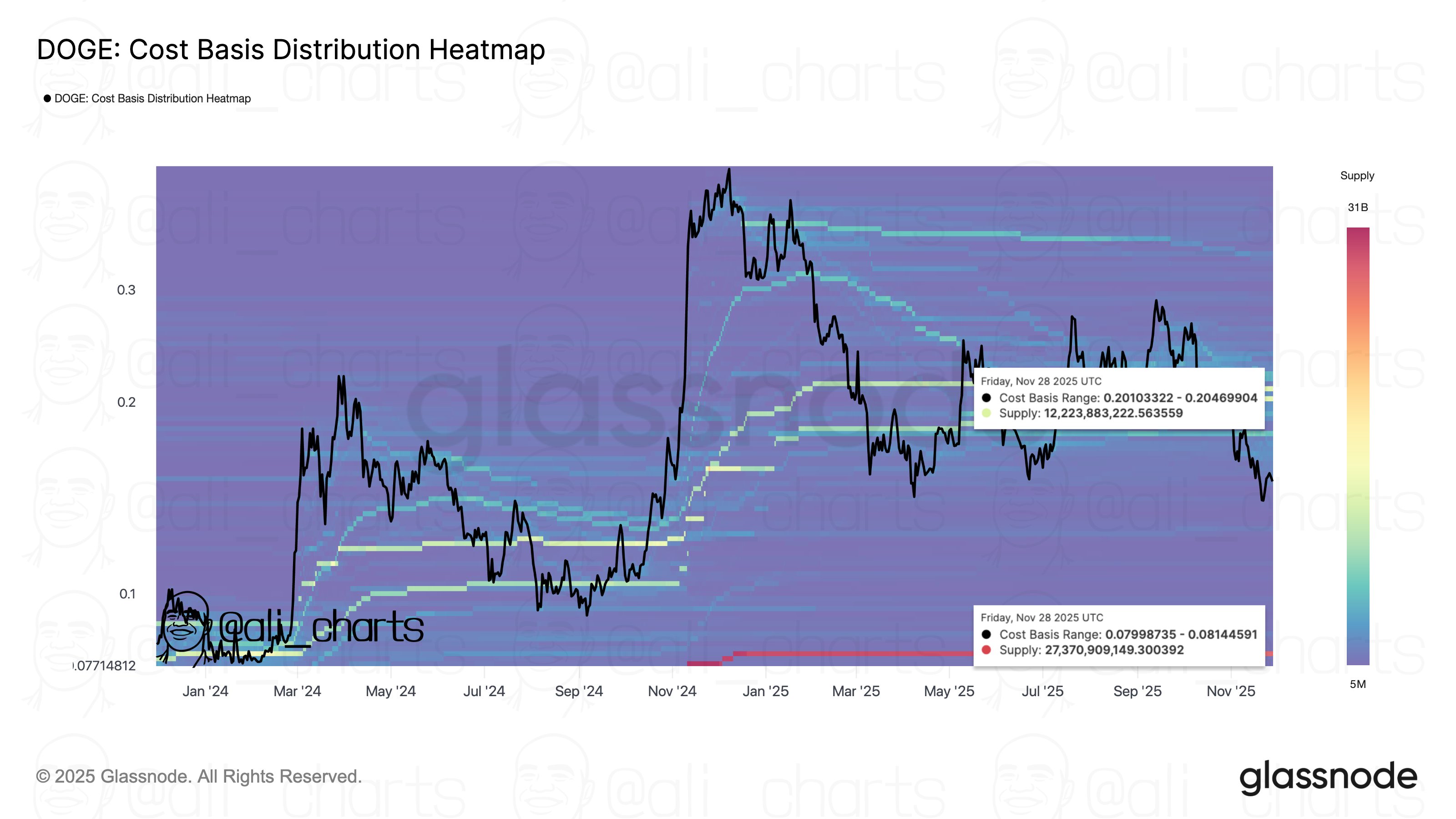 Dogecoin Cost Basis Distribution heatmap