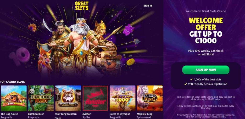 GreatSlots european casino not using gamstop