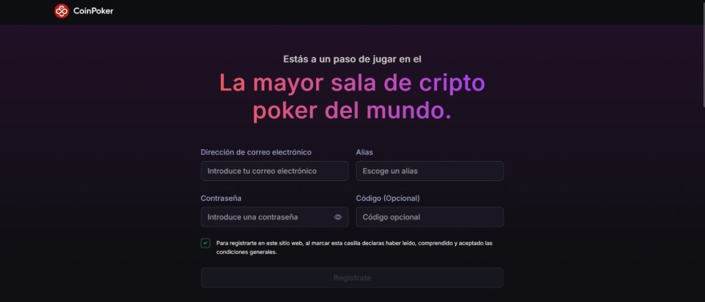 CoinPoker permite registrarse desde el móvil