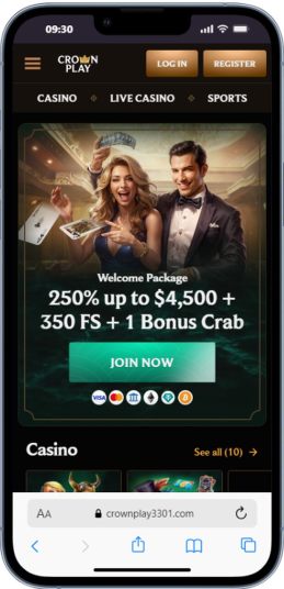 Mobile view of the CrownPlay sign-up bonus promotion featured in coverage of sports betting Australia.