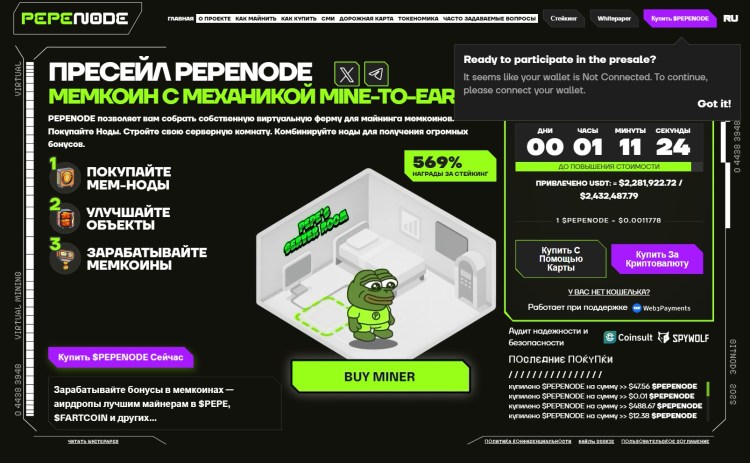 Captura de pantalla del sitio web de PepeNode