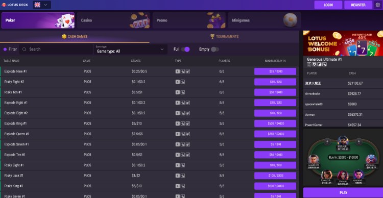 lotus deck poker online