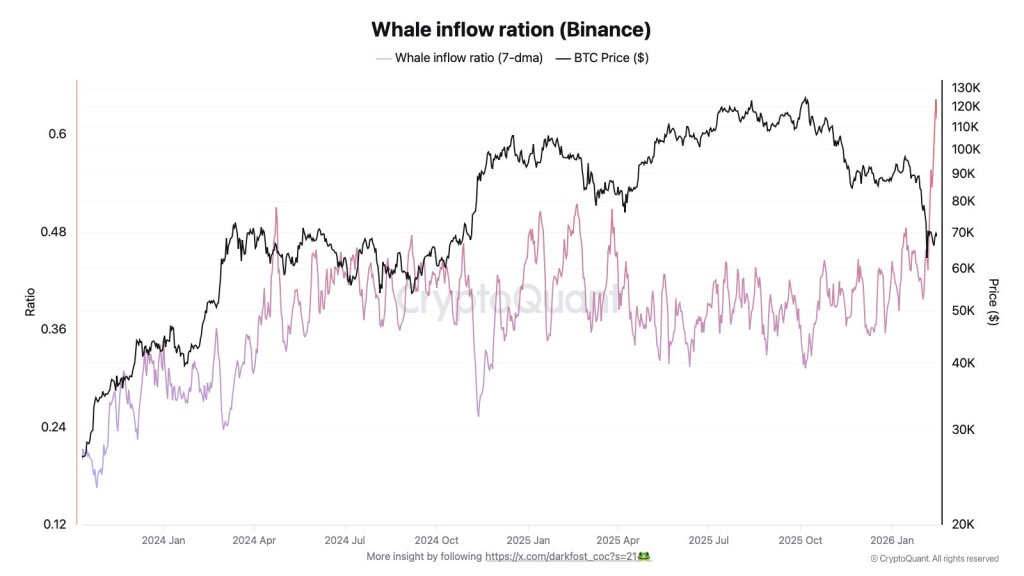 Bitcoin whale inflow ratio (Binance)