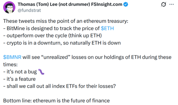 One of Tom Lee's X posts about $ETH treasuries. 