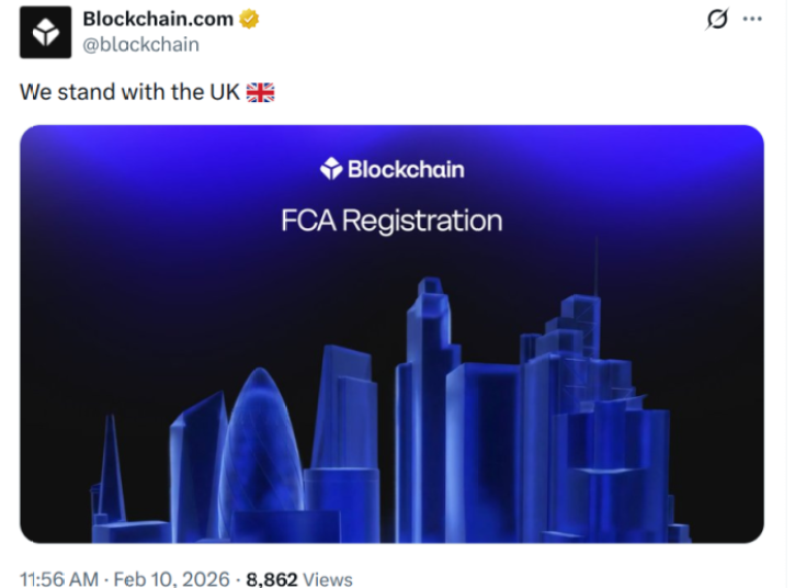 Blockchain.com FCA registration post on X.