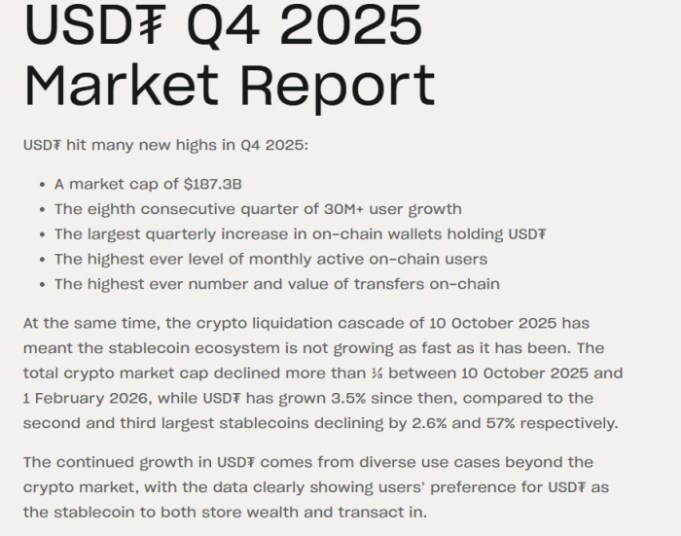 USDt 2025 Q4 report highlighting growing market cap.