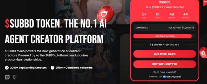 SUBBD Token's presale price.