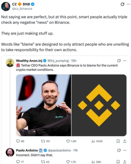 CZ's X post about accountability.